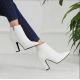 2021 Winter Fashion Women Boots Beige Pointed Toe Elastic Ankle Boots Heels Shoes Autumn Winter Female Socks Original Leather